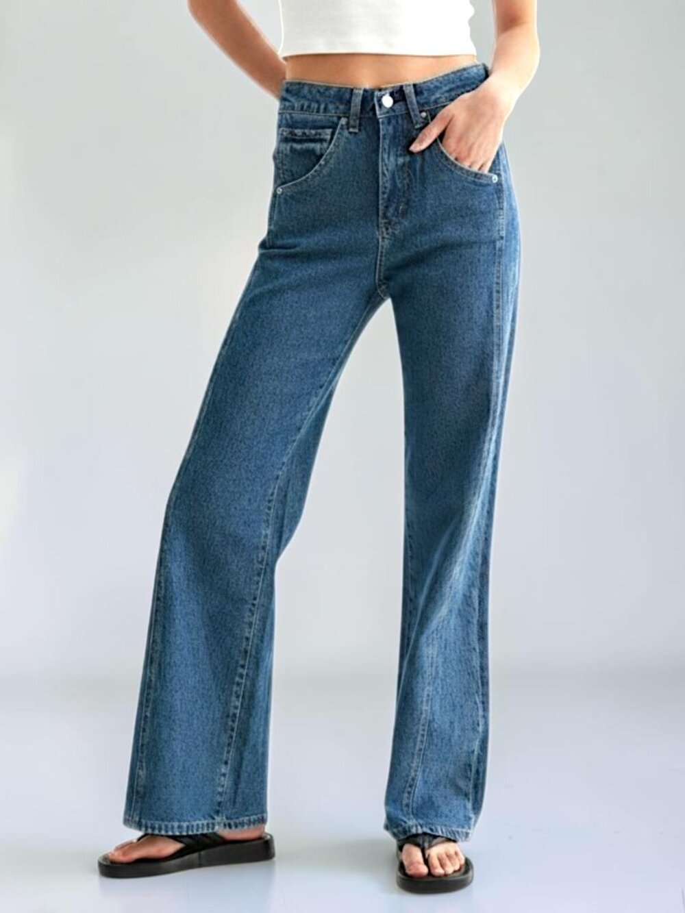 Oat NY high rise wide leg fairy boho paneled leg denim jeans w's 27" NWOT $129